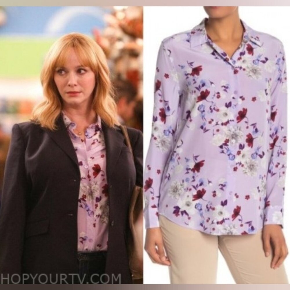 Equip­ment Essential Orchid Lilac Floral Print 100% Silk Shirt Blouse Size M